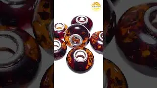 Big hole beads made of Baltic amber - Genuine Euroepan Amber Charm Beads with 925 Sterling silver