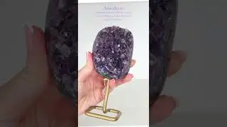 Brazilian amethyst 💜 cluster on gold stand ✨ Etsy link in bio #amethyst #cluster #gold #crystals