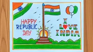 Republic Day drawing easy Republic day poster drawing Happy Republic day drawing I Love India
