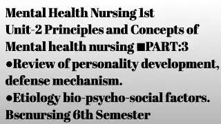 Review of personality development||defense mechanism ||Etiology biopsychosocial factors||unit2||MHN