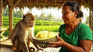Monkey Eating Durian ASMR in Ultra Close-Up (No Talking) &ndash; Mbok Siti Goes Crazy for Durian&rdquo;
