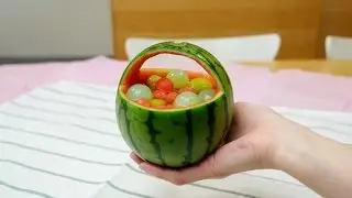 Watermelon Fruit Punch Basket  🍉 手のりスイカ丸ごとフルーツポンチかご