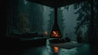 Rainy Cabin Night 🌧 Soft Window Rain Sounds with Crackling Fireplace Ambience for Deep Sleep