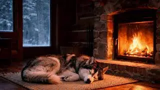 🐕 Cozy Sleeping Dog by Fireplace 24/7 | 🔥 Relaxing Crackling Fire Sounds for Sleep & Study
