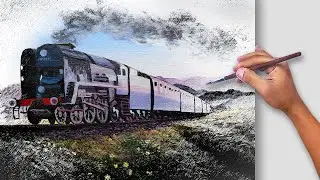 Acrylic Landscape Painting Tutorial Time-lapse / How to Paint a Train / Fine Art