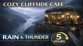 Cozy Cliffside Caf&eacute; at Night &ndash; Rain & Distant Thunder Ambience (5 Hours)