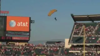 2009 Angels Stadium Patriotic day July 2nd - U S Navy Leap frogs Parachute Team