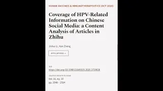 Coverage of HPV-Related Information on Chinese Social Media: a Content Analysis of Ar... | RTCL.TV