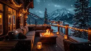 Snowy Mountain Cabin Balcony with Crackling Fire & Blizzard Sounds 🌨️🔥 | Cozy Winter ASMR Ambience