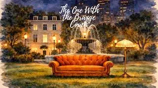 Study & Chill Coffee House Vibes | Friends, Cozy Night Park, Vintage Sofa, Warm Lamp, Fountain