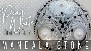 Pearl White, Grey & Black Mandala Stone Painting