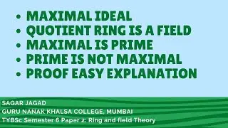 Maximal ideal and field relation| Maximal is prime converse is not true | Proof | Ring theory
