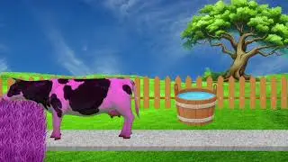 Cow eating grass of many vibrant colors | cartoon video