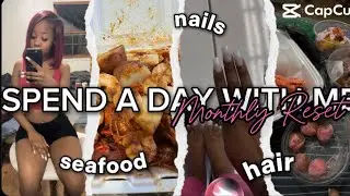 A Lil Monthly Reset 🎀: self care day , hair , nails , & seafood .