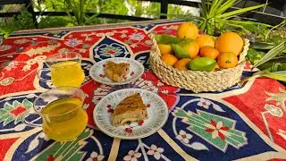 Golden afternoon:orange tea and 🍎 cake
