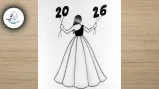 Easy 2026 Balloons Girl Drawing / Happy New Year 2026 Drawing / Simple New Year Pencil Art Tutorial