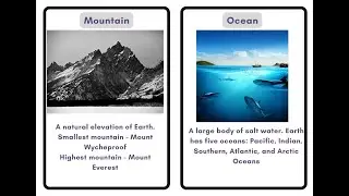Geography flashcards for kids. 50 landforms flashcards. Introduction to geography