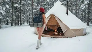 Alone on Thin Ice — Girl Solo Camping in a Heavy Snowstorm | Natural ASMR