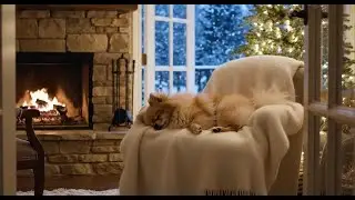 3 Hours Puppy Sleep ASMR | Calm Breathing, Cozy Fireplace, Winter Night