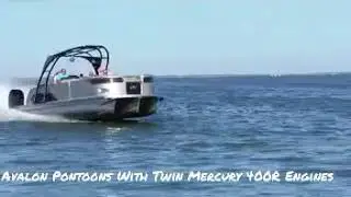 Avalon 2785 Ambassador, Twin Mercury Racing 400R's. Fast Pontoon Fly By!!!