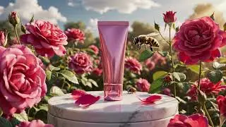Cosmetic product | Rose flower background | Makeup product | Cosmetic commercial
