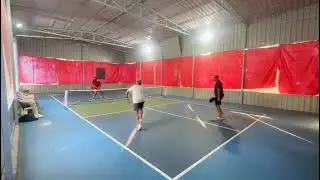 Sunday Pickleball action, a perfect Drive volley for a winner.