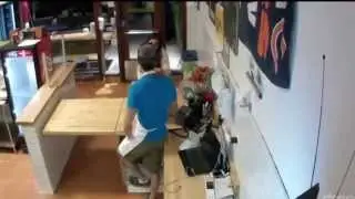 Girl Caught Stealing On Pizza Shop Security Camera