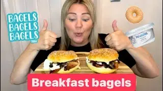 Loaded breakfast brioche bagels 🥯 #bagels #breakfast #mukbang
