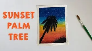 Palm Tree At Sunset Watercolor Painting