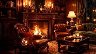 Grand Salon Ambience with Fireplace & Rain Sounds 🌧️ Relaxing Jazz Music [4K]