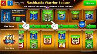 Flashback Warrior Season 😍 8 ball pool Pool Pass Level Max Collect Rewards