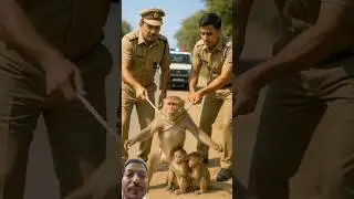 🐵 Poor Monkey caught by policy gor stealing food from car #rescue #freerishta #monkey #police #ai