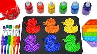 Satisfying ASMR | Mixing Rainbow Beads in Duck Tray and Mixing Pop It & Color Paint Cutting ASMR