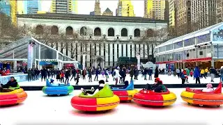 Bryant Park Bumper Car On Ice & 6th Avenue Winter Walk 2022 [4K HDR]