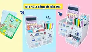 DIY Tủ Decor 3 Tầng có ông cắm bút Từ Bìa Vở Ô ly học sinh // Quyển Sách Nhỏ