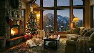 relaxing cabin snow scene with roaring relaxing fire