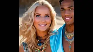 4K AI ART In The Desert. Blonde Model Lookbook. Couple from Different Countries.