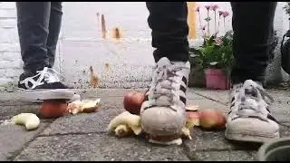 crushing and trample fruit food in adidas superstar and vans sneakers with my best friend. PART 1 !😍