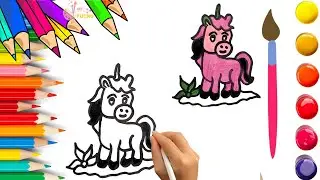 How To Draw cute Unicorn Drawing, Painting & Coloring For Kids and Toddlers_ Child Art 🐋🌈🎨