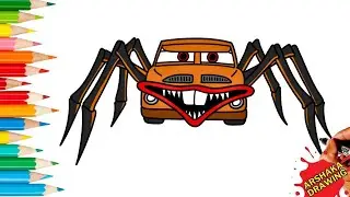 Drawing Smokey Truck Spider Eater Easy Step by Step #lightningmcqueen #spidereater #drawing