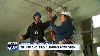 Trying the new zipline at Buffalo Riverworks
