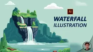 Creating a Stunning Waterfall Landscape Illustration | Adobe Illustrator | Vector Art | Speed Art