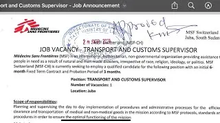 Job in south Sudan Juba MSF org free vacancy