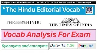 Vocab analysis//Synonyms and antonyms//SSC CGL MTS NTPC RAILWAY RPF SI POLICE//Exam oriented MCQ//