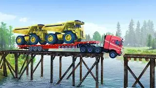 MASSIVE Mining Trucks Cross DANGEROUS Bridge - Heavy Haul EXTREME Transport!