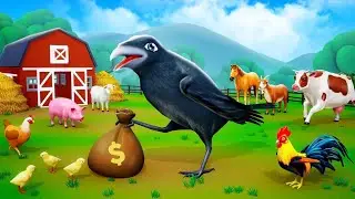 🐦 Crow vs Farm Animals 🐮 | Funny Animal Story for Kids | Crow and Cow, Sheep & Goat