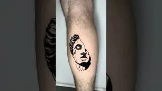 🗿 Abstract Greek Statue Leg Tattoo | Fine Line & Block Blackwork