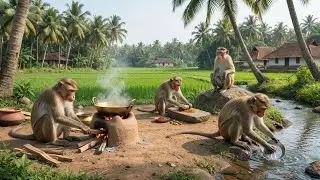 Unbelievable! Monkeys Cooking Samosa & Green Chutney in Kerala 🐒🔥