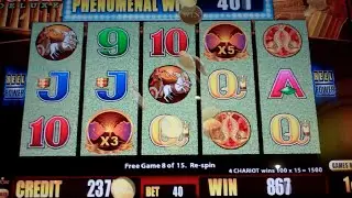 Pompeii Deluxe Slot Machine Bonus - 15 Free Games with Wild Multipliers + Respins - Nice Win