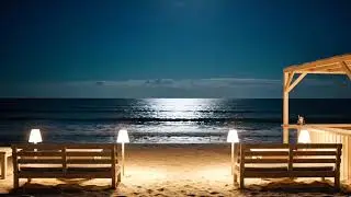 Deep House Beach Night Loop | Warm Yellow Lights Mini Beach Cafe | White Sand Ocean View 2026
